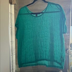 Forever 21 Teal Sheer Ribbed Short Sleeve Top